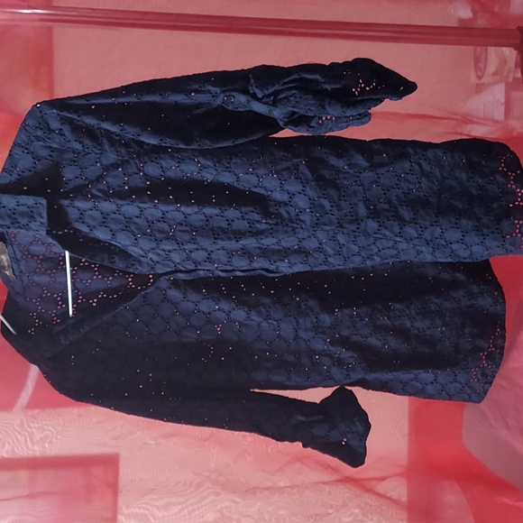 Navy blue woman's button-down blouse Large - Picture 1 of 3